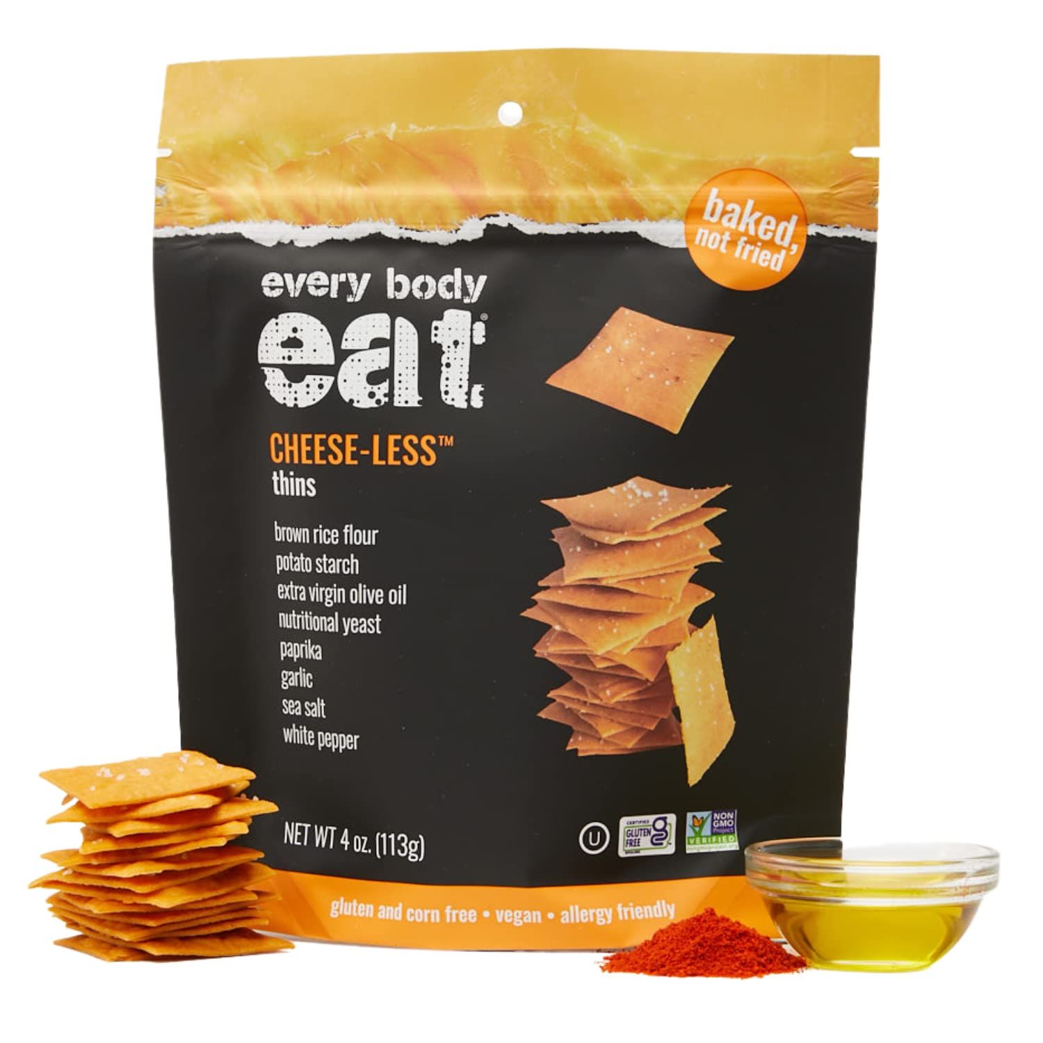 Every Body Eat Cheese-less Snack Thins, Gluten &amp; Dairy Free, Vegan (1 Pack)