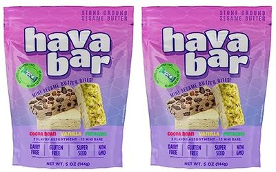 Galil Mini Halva Bars Sesame Butter Bites | Non-GMO Halva | Hava Bar - Individually Wrapped Cocoa, Vanilla and Pistachio Halva Bars (Pack of 2) 24 Mini Bars Total