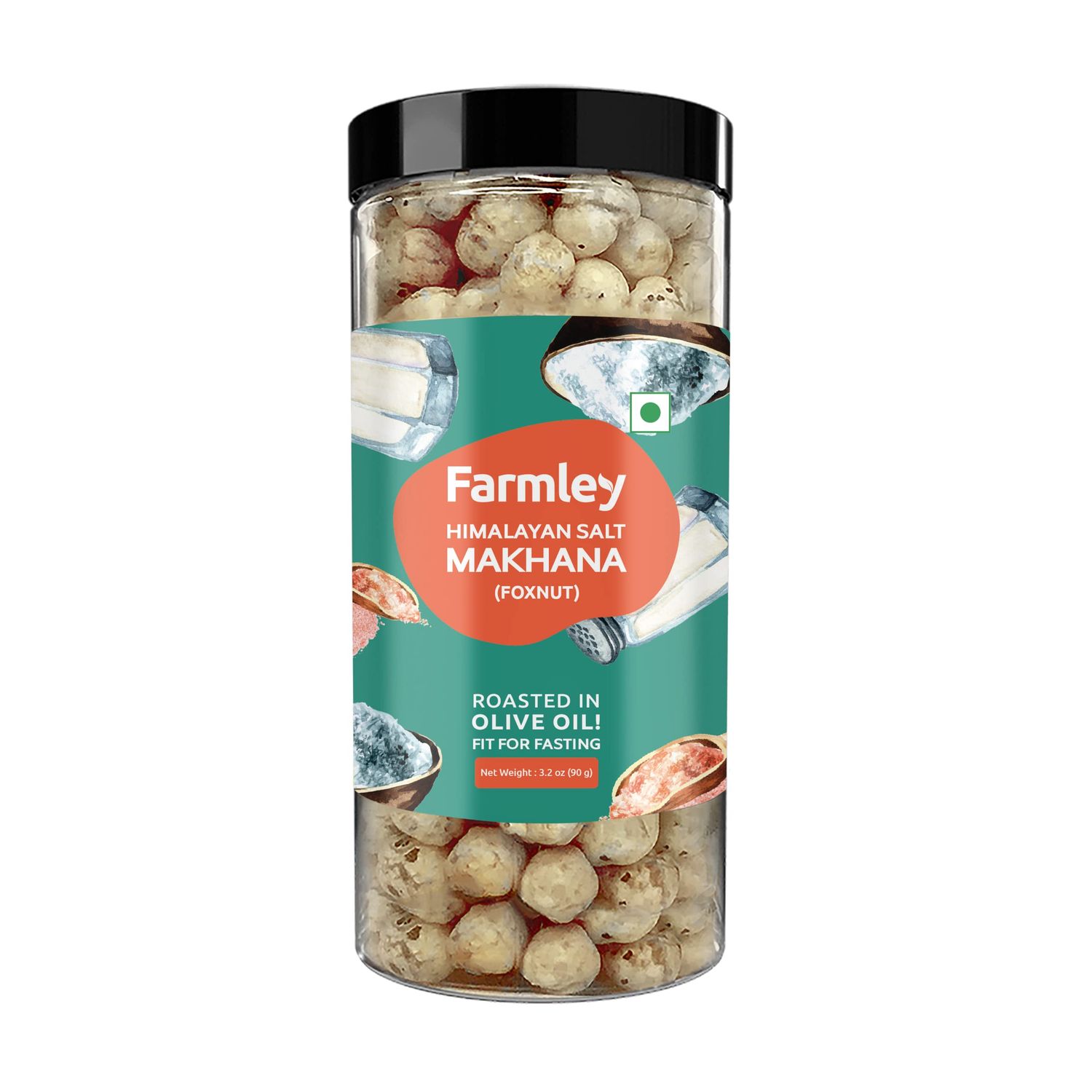 Farmley Makhana Healthy Protein Snacks | Gluten Free Plant Based Roasted &amp; Flavoured Crisps (Pack of 1) | Fox Nuts | High Fiber | Healthy Snacks | Popped Lotus Seed - Pure Himalayan Salted | 3.20 Oz