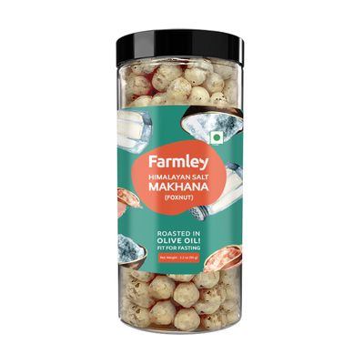 Farmley Makhana Healthy Protein Snacks | Gluten Free Plant Based Roasted &amp; Flavoured Crisps (Pack of 1) | Fox Nuts | High Fiber | Healthy Snacks | Popped Lotus Seed - Pure Himalayan Salted | 3.20 Oz