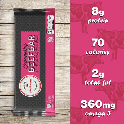 Aufschnitt Beef Bars - High Protein Snack with Grass Fed Beef - Kosher, Halal, and Keto Friendly - Cranberry Flavor with Real Fruit and Chia Seeds, 24 Count