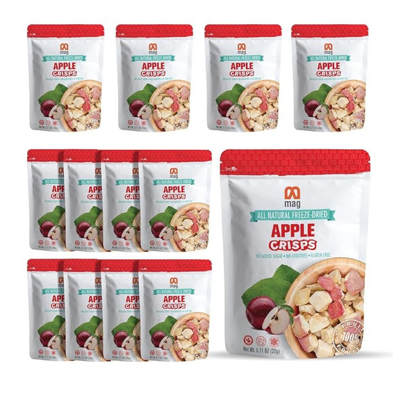 MAG Freeze Dried Apples Snacks Natural Fruit Chips Fresh And Dehydrated Fruits For Salad Dressing Milkshake Smoothie Muesli With Yoghurt Topping Healthly Snack Vegeterian Food Pack of 12 0.71 Oz Each