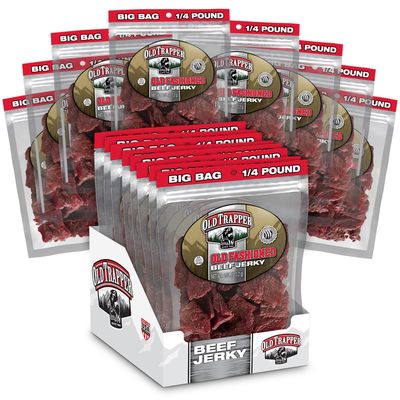 Old Trapper Beef Jerky, Old-Fashioned 14-Pound Individual Package, Tender Meat Snacks for Lunches or Between Meals, 11 Grams of Protein, Zero Grams of Fat, 70 Calories per Serving (Pack of 8)