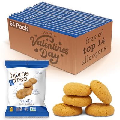 Homefree Mini Vanilla Cookies, Gluten Free, Nut Free, Vegan, Individually Wrapped Packs, School Safe and Allergy Friendly Snack, 1.1 oz. (Pack of 64)