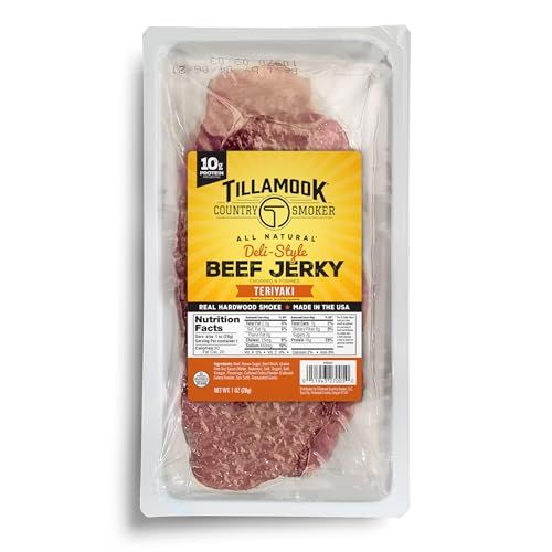 Tillamook Beef Jerky, Country Smoker Teriyaki Deli Style Thin Sliced Slab, Low Carb, High Protein, Ready to Eat Keto Snacks, Chopped &amp; Formed Slabs,12 Count Tray