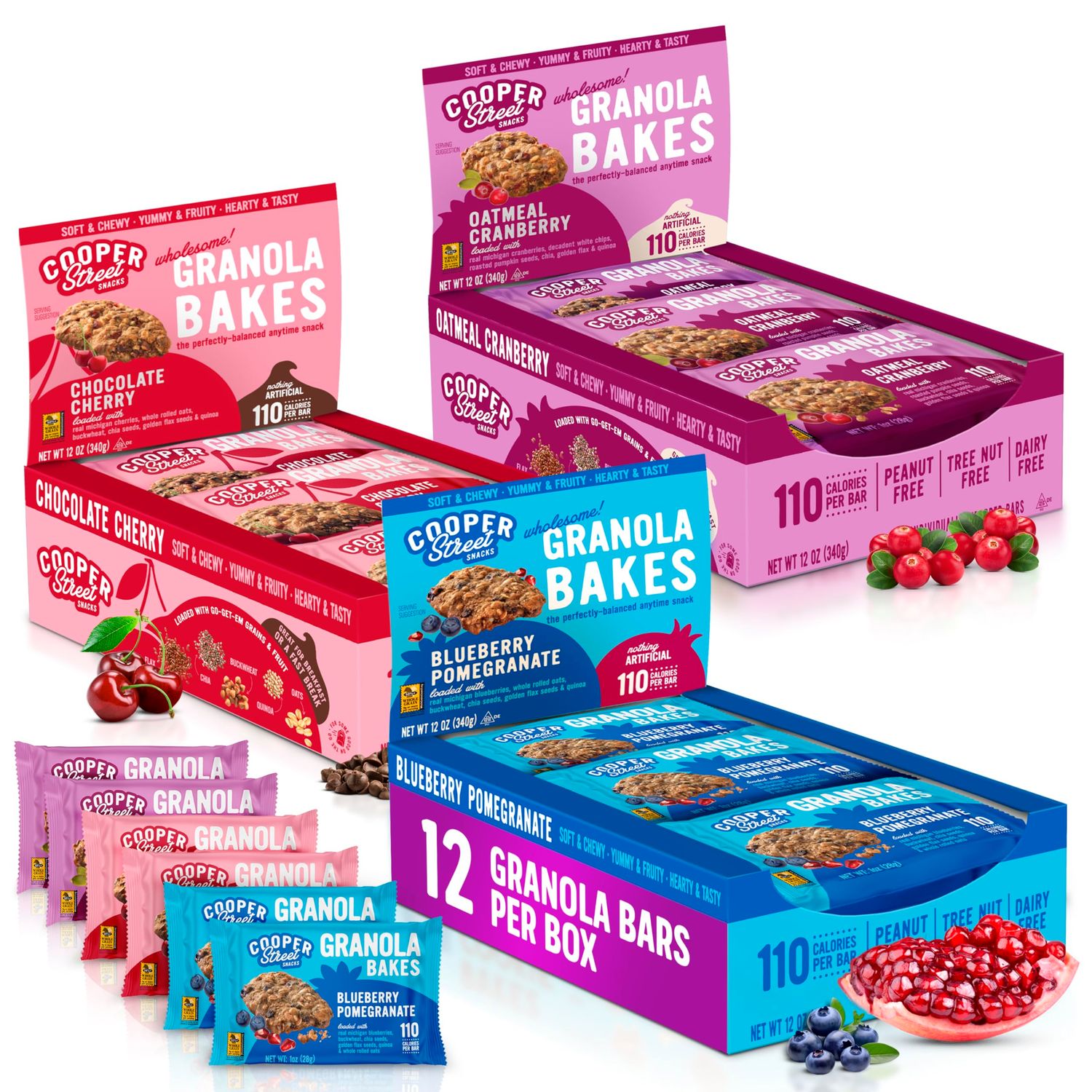 Cooper Street Granola Bakes - Healthy Chewy Breakfast Granola Bars | Individually Wrapped Nut and Dairy Free Granola Bars Variety | 12 Oz Pack of 3