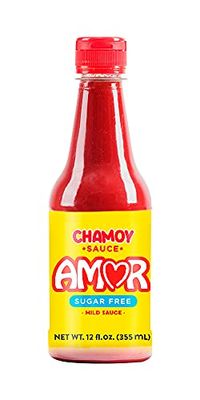 AMOR Chamoy Sauce Bittersweet flavor 2,500 Scoville level Enjoy it with fruits, veggies, snacks, and drinks Kosher, 12 fl Oz bottle
