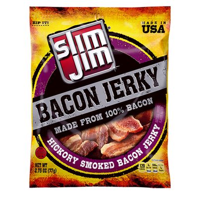 Slim Jim Smoked Bacon Jerky, Hickory Flavor, 10g Protein Per Serving, 2.75 oz. (1 Count)