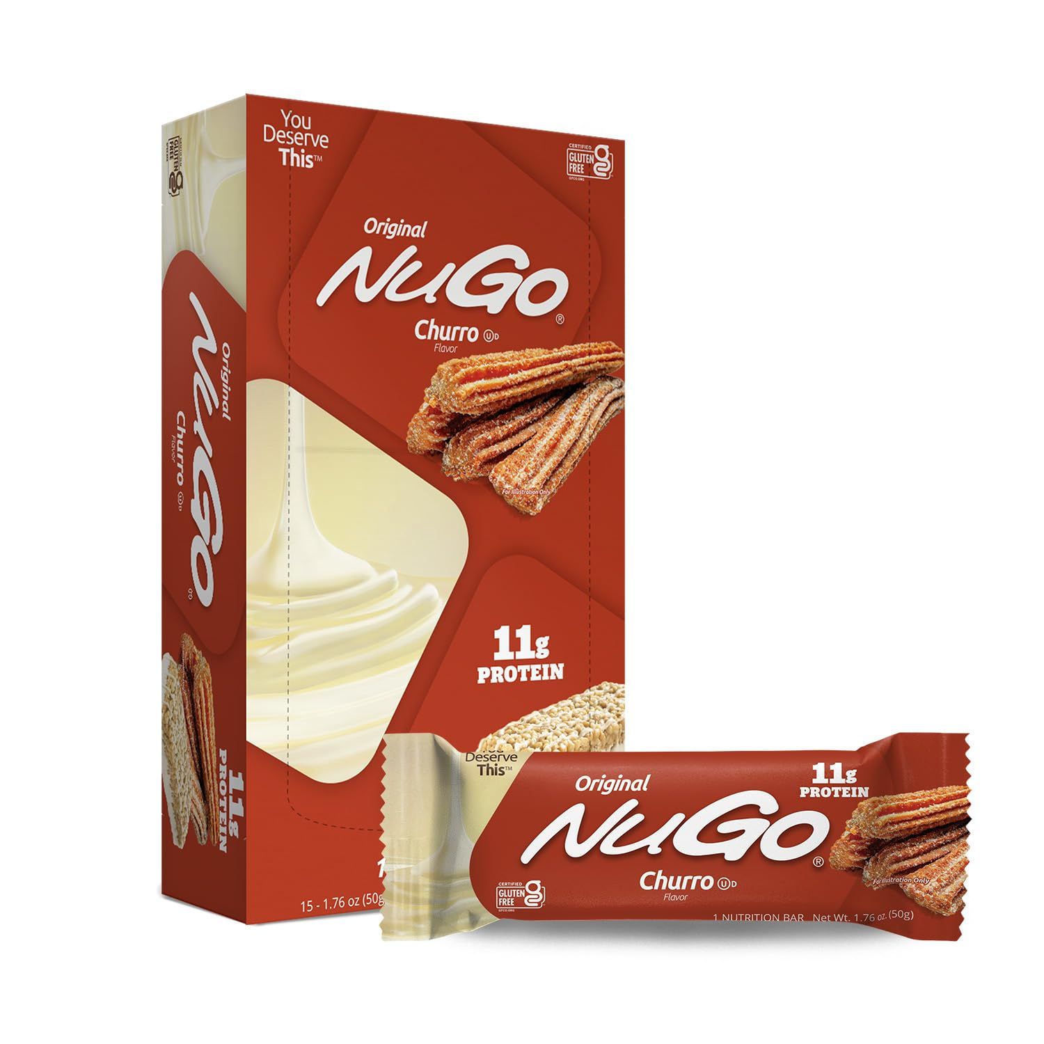 NuGo Protein Bar, Churro, 11g Protein, Gluten Free, 15 Count