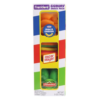 Kraft Heinz Assorted Fruit-Flavored Gummy Candy Snack Pack, 3 Pack, Valentine&#39;s Day Gifts, 5 oz per pack of Kraft gummy Mac &amp; Cheese, Oscar Mayer gummy hot dogs and Claussen gummy pickles