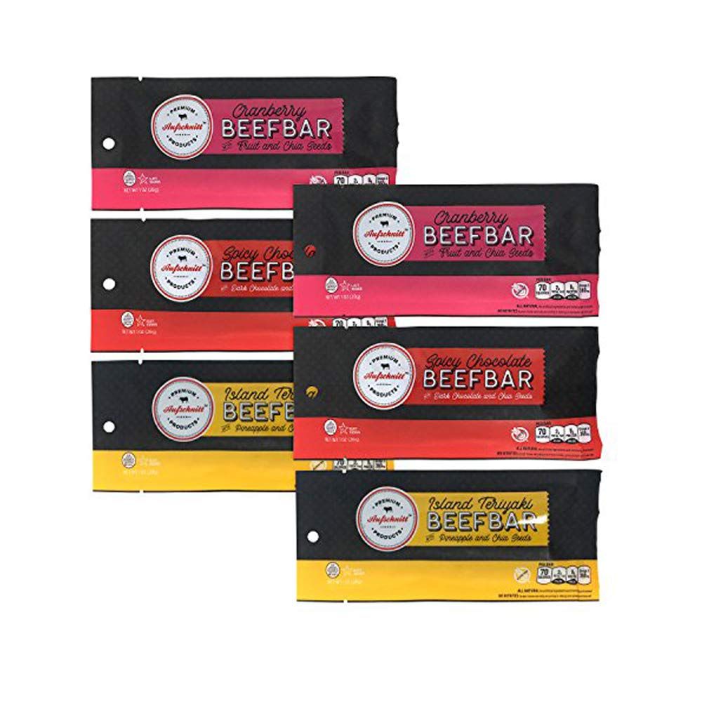 Aufschnitt Beef Bars - High Protein Snack with Grass Fed Beef - Kosher, Halal, and Keto Friendly - Variety Pack, 6 Count