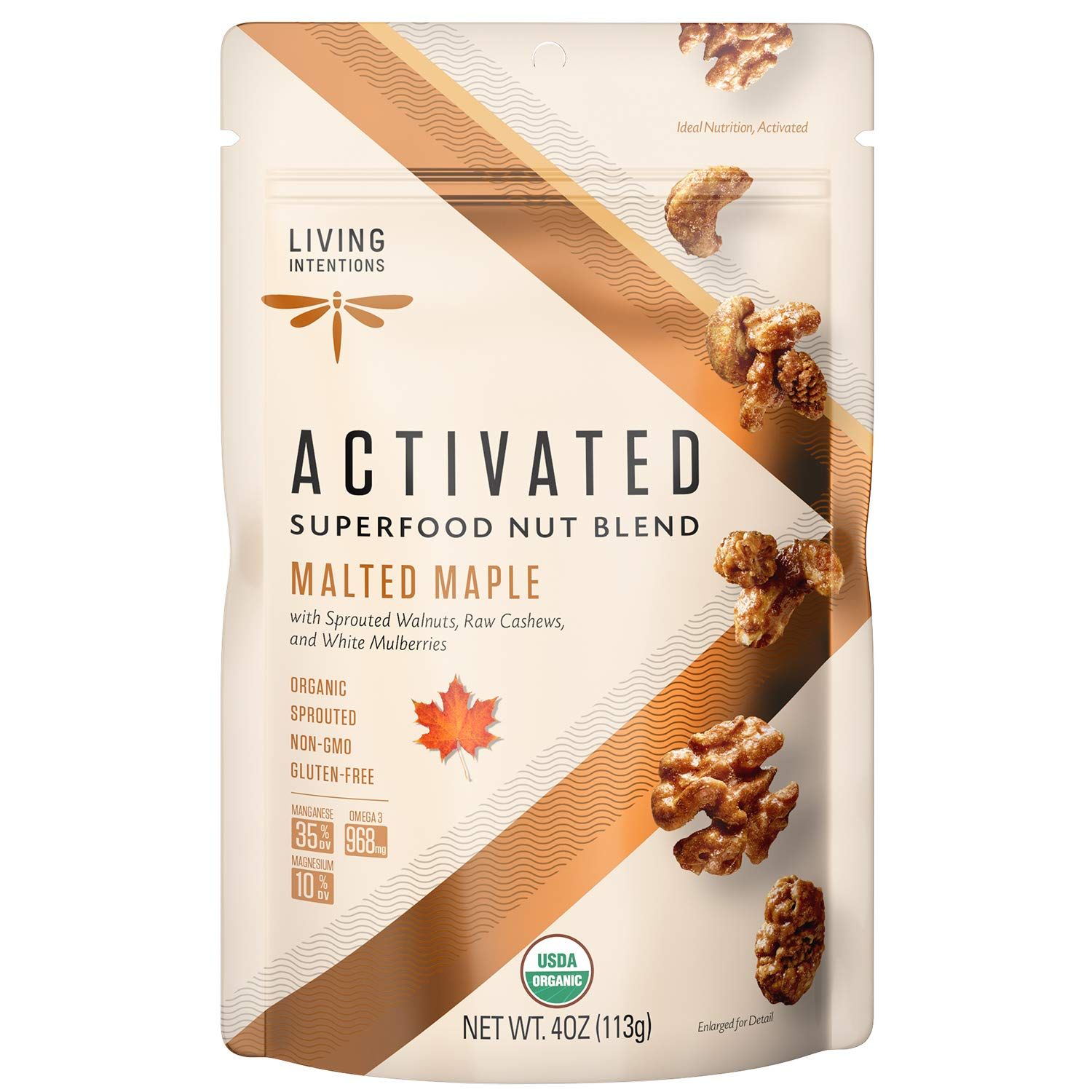 Living Intentions Sprouted Organic Nut Blend- Malted Maple- NonGMO - Gluten Free - Vegan Paleo - 4 Ounce Unit
