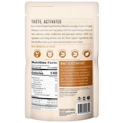 Living Intentions Sprouted Organic Nut Blend- Malted Maple- NonGMO - Gluten Free - Vegan Paleo - 4 Ounce Unit