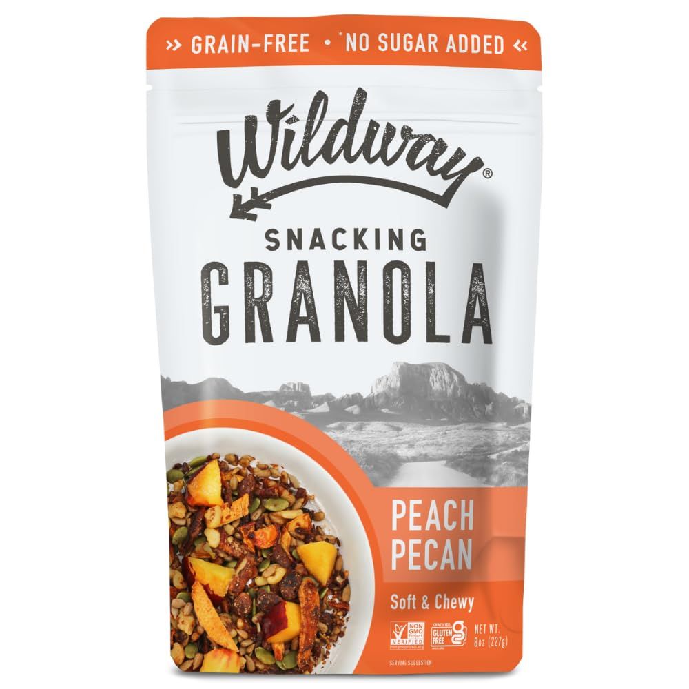 Wildway Keto Granola | Peach Pecan | Grain-Free, Certified Gluten-Free Cereal | Vegan, Low Carb | No Sugar Added | Paleo-Friendly | Non-GMO Fruit &amp; Nut Clusters | Nutrient-Rich Snack | 8 oz, 3 Pack