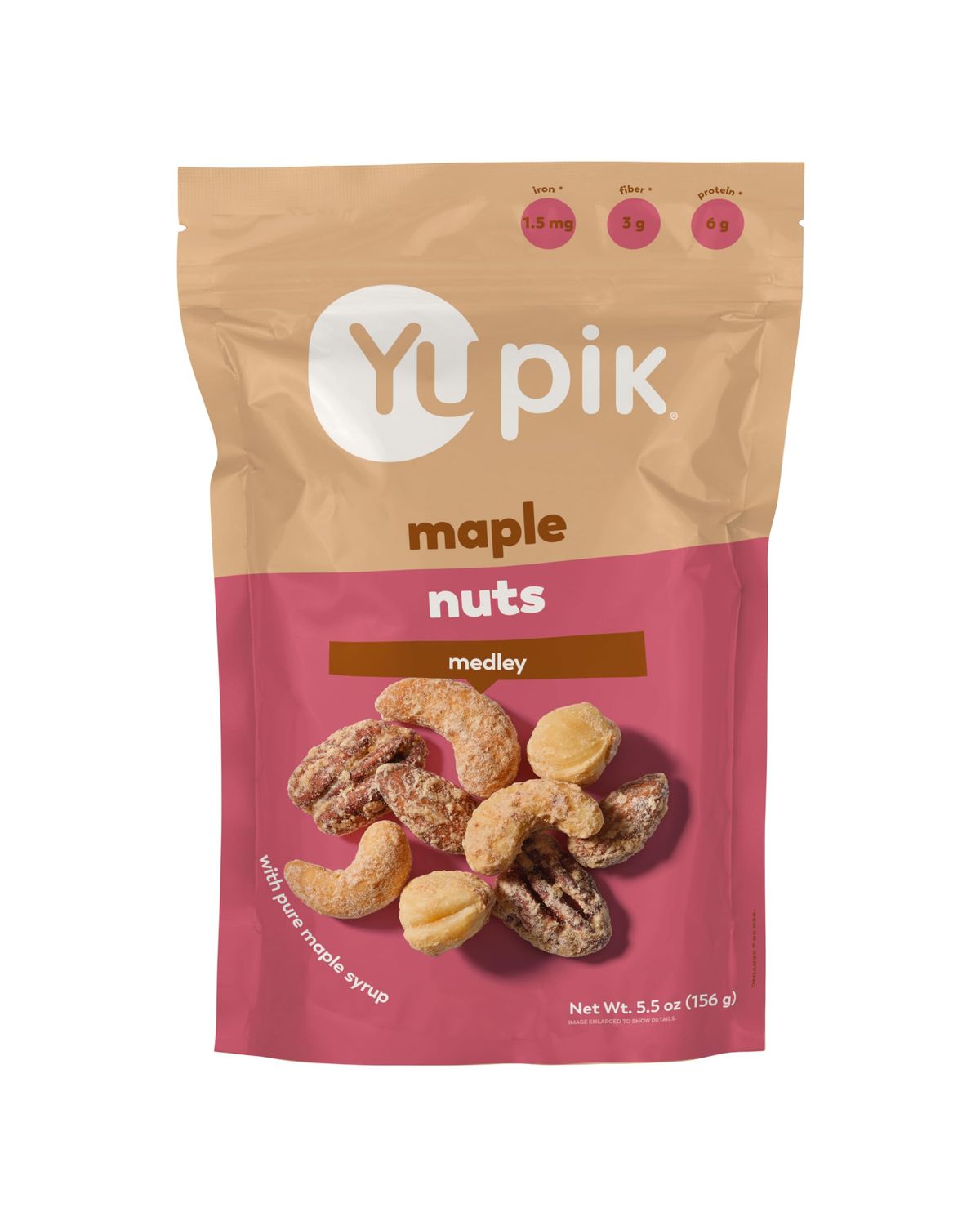 Yupik Mixed Maple Nuts, 5.5 Oz, Gluten-Free Snack, Kosher, Non-GMO, Maple Glazed Nuts, With Pure Maple Syrup, Dry Roasted Almonds, Cashews, Pecans, Hazelnuts, Cozy Cinnamon Flavored Snack