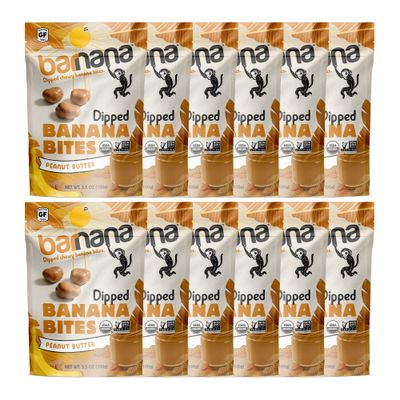 Barnana - Organic Chewy Dipped Banana Bites, Peanut Butter, Chewy Banana Snack, Made With Real Fruit, Kosher, USDA Organic, Paleo (3.5 oz, 12-Pack)