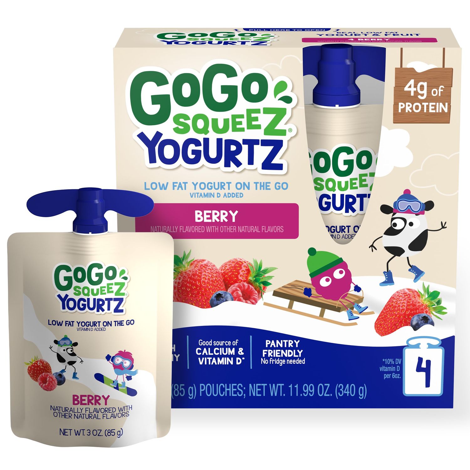 GoGo SqueeZ yogurtZ, Berry, 3 Ounce (4 Pouches), Low Fat Yogurt, Gluten Free, Pantry-friendly, Recloseable, BPA Free Pouches