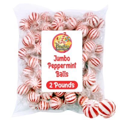 Old Fashioned Jumbo Peppermint Balls Hard Candy - Individually Wrapped - 2 Pounds - Peppermints Bulk - Hard Peppermint Candy Individually Wrapped - Perfect for Christmas, Fresh Breath