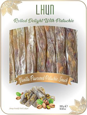 LHUN Rolled Turkish Delights Candy with Vanilla and Pistachio | Handmade Gourmet Exotic Snacks with Unique Taste | Exotic Candy as a Turkish Delight Candy with Vanilla and Pistachio (1 Pack)