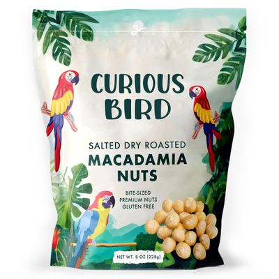 Curious Bird Macadamia Nuts - Dry Roasted with Sea Salt | Bite Sized Healthy Snack | 8oz Resealable Bag (Pack of 1)