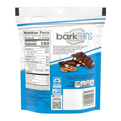 barkTHINS Dark Chocolate Pretzel and Sea Salt Snacking Chocolate Bags, 4.7 oz (6 Count)