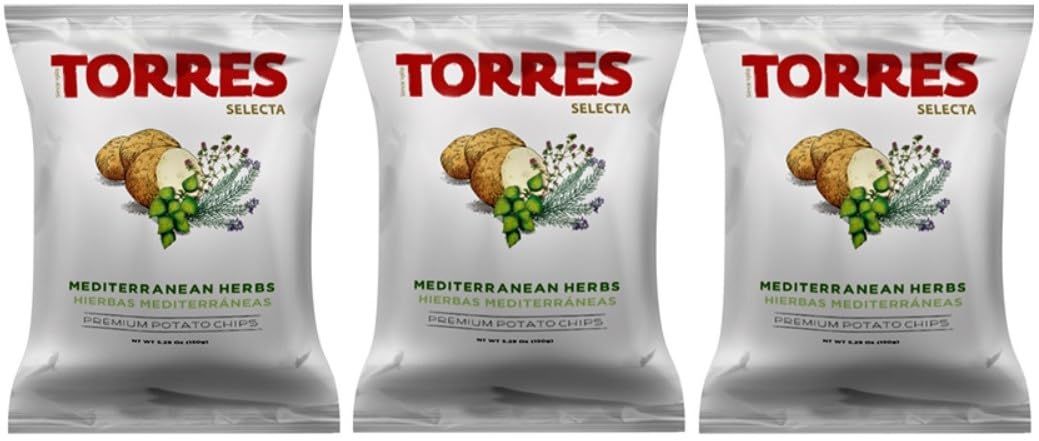 Torres - Mediterranean Herbs Potato Chips, 1.76oz (50g) (3-PACK) | Light and Crispy with Bold Flavors | Perfect Snack for Those with Food Sensitivities | Imported from Spain