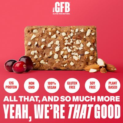 The Gluten Free Brothers - Cranberry Toasted Almond Snack Bars - Gluten Free Protein Bars - Non GMO, Soy Free, Dairy Free, Vegan - Plant Based Protein Bars, 2.05 Oz (12 Count)