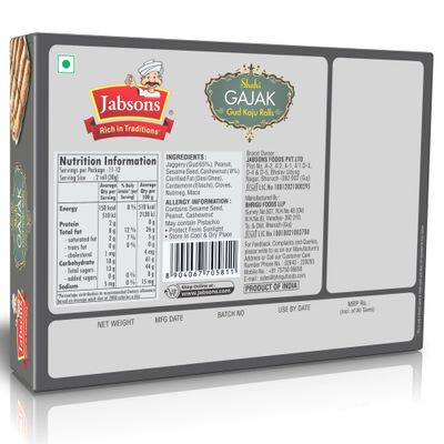 Jabsons - Shahi Gajak, Gud Kaju Rolls, 350 G (12.5 Oz)