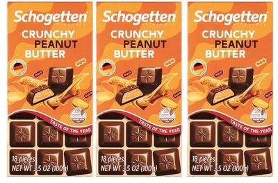 Crunchy Peanut Butter Fine German European Milk Chocolate Filled Bars, 3.5 oz by Schogetten - Gift Giving Snack Treat for Friends Family Thanksgiving Gathering (SimplyComplete 3 Pack)