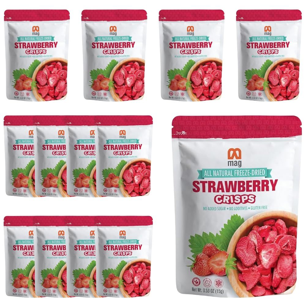 MAG Freeze Dried Fruit Snacks Strawberry Slices Frozen Chips Healthy Candy Dehydrated Food Fresh And Cruncy Travel Snack Fruit Vegan Gluten Free Kosher Halal Non GMO Certified Pack of 12 0.53 Oz Each