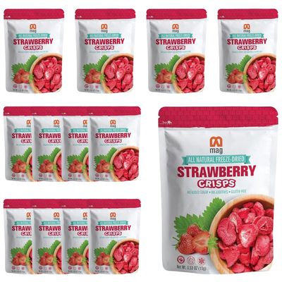 MAG Freeze Dried Fruit Snacks Strawberry Slices Frozen Chips Healthy Candy Dehydrated Food Fresh And Cruncy Travel Snack Fruit Vegan Gluten Free Kosher Halal Non GMO Certified Pack of 12 0.53 Oz Each