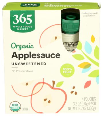 365 by Whole Foods Market, Organic Unsweetened Applesauce 4 Pack, 3.2 Ounce