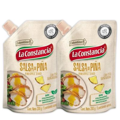DECA EXPERTS - Pack de 2 - Salsa de pia la constancia x 200 gr (7.05 oz) - Pineapple Sauce - Sabor colombiano en perros calientes, hamburguesas, carnes y ms con Salsa de Pia La Constancia.
