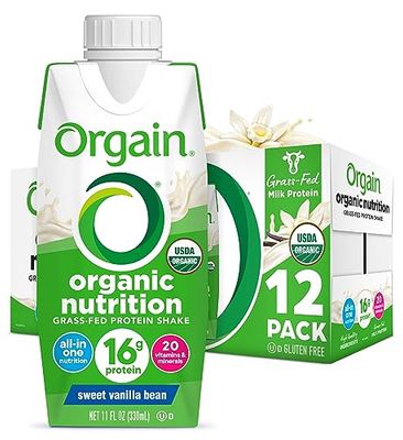 Orgain Organic Nutritional Protein Shake, Vanilla Bean - 16g Grass Fed Whey Protein, Meal Replacement, 20 Vitamins &amp; Minerals, Fruits &amp; Vegetables, Gluten Free, Non-GMO, 11 Fl Oz (12 Pack)