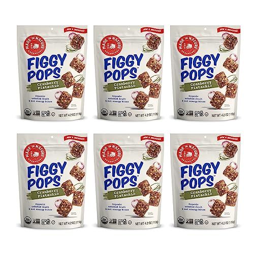 Made In Nature Organic Figgy Pops, Cranberry Pistachio, 4.2 Ounce (Pack of 6) - Unbaked Fruit &amp; Nut Energy Bites, Non-GMO, Gluten Free, Vegan