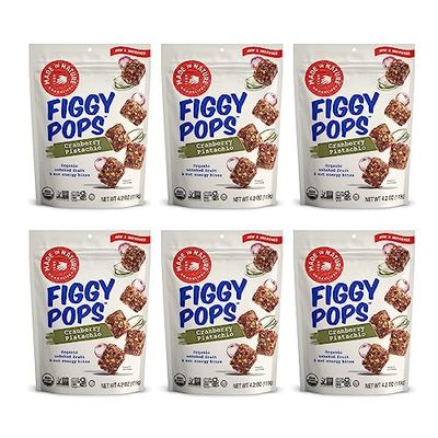 Made In Nature Organic Figgy Pops, Cranberry Pistachio, 4.2 Ounce (Pack of 6) - Unbaked Fruit &amp; Nut Energy Bites, Non-GMO, Gluten Free, Vegan