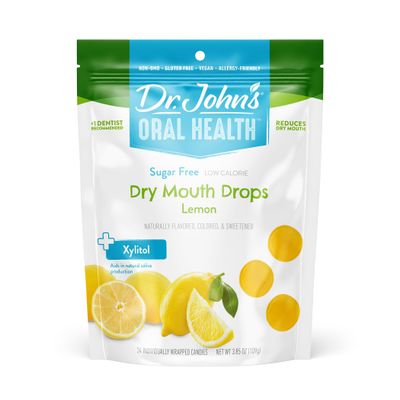 Dr. Johns Oral Health Sugar Free Candy, Healthy Dry Mouth Drops with Zero Sugar, Low Calorie Snacks, Keto Friendly Hard Candy Sweets, Lemon, 24 Count, 3.85 OZ