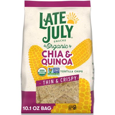 Late July Snacks Thin and Crispy Organic Tortilla Chips with Chia and Quinoa, 10.1 oz Bag
