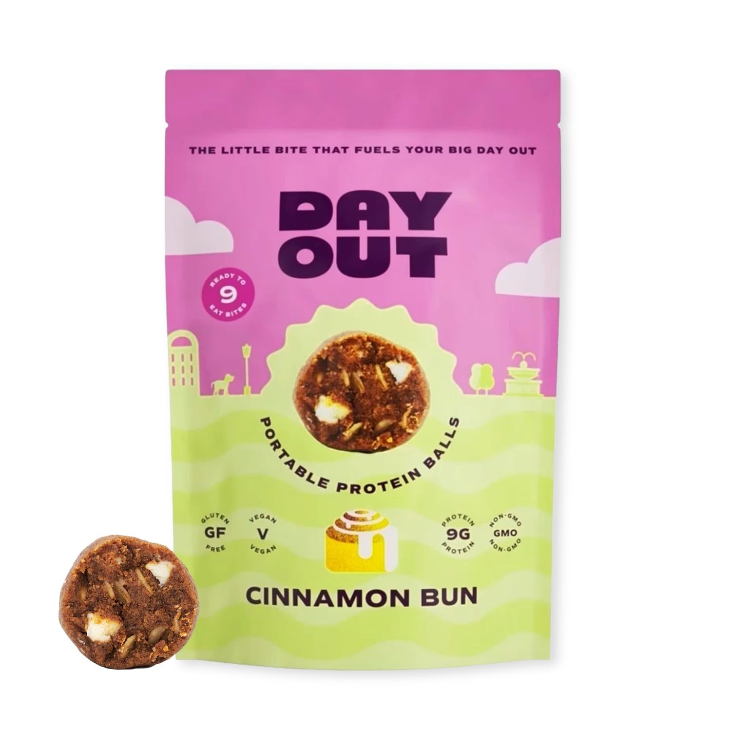 Day Out Protein Snack Balls | Cinnnamon Bun 6 Pack Snack Bites | Gluten-Free, Dairy-Free, Vegan Treat | Convenient Ready to Eat Healthy Dessert Energy Bites | Includes 18 Servings