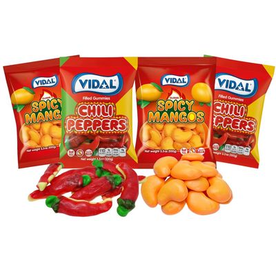 Spicy Lovers Gummy Candy Gift, Vidal Spicy Mangos &amp; Chili Peppers - Pack of 4, 3.5 oz Bags by Lyza&#39;s Sweets &amp; Treats