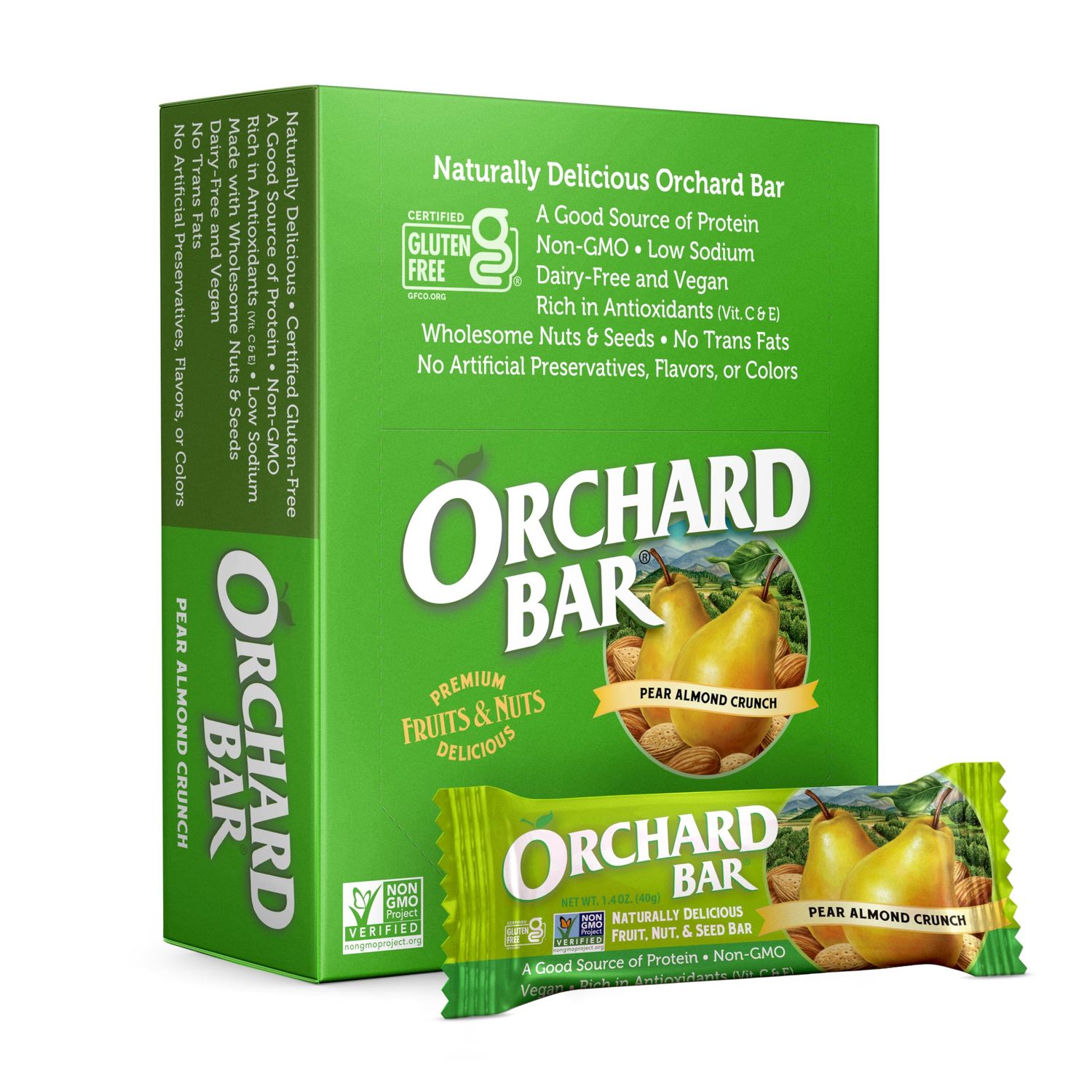 Orchard Bars Non-GMO Fruit &amp; Nut Bars, Pear Almond, 1.4 Oz, Pack of 12