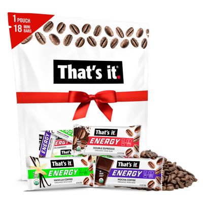 Thats it. Organic Energy Coffee Mini Bars - (6 each of Vanilla, Mocha, Double Espresso) Grab and Go, No Added Sugars, Non-GMO, Caffeine Power Snack, Kosher, Allergy Friendly (Variety - 18 Count)