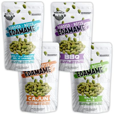 Far Field Crunchy Roasted Edamame Bean Snacks, Very High Protein, Healthy Vegetable Snacks for Adults and Kids, High Fiber, Salted, BBQ, Salt &amp; Vinegar, Cajun