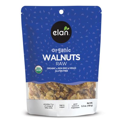 Elan Organic Walnuts, 5.3 oz, Raw Nuts, Unsalted, Unroasted, No Shell, Non-GMO, Vegan, Gluten-Free, Kosher, Healthy Snacks