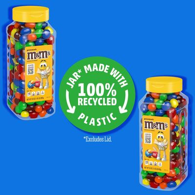M&amp;MS Peanut Bulk Candy Jars, Assorted Chocolate Candies, Party Size Bulk Candy, Movie Night Snacks, Candy Buffet Chocolates, Resealable and Recyclable, 23 Oz Each (Pack of 2)