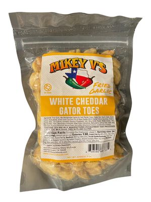 Mikey V&#39;s White Cheddar Gator Toes, Deep Fried Garlic Snacks 4oz.