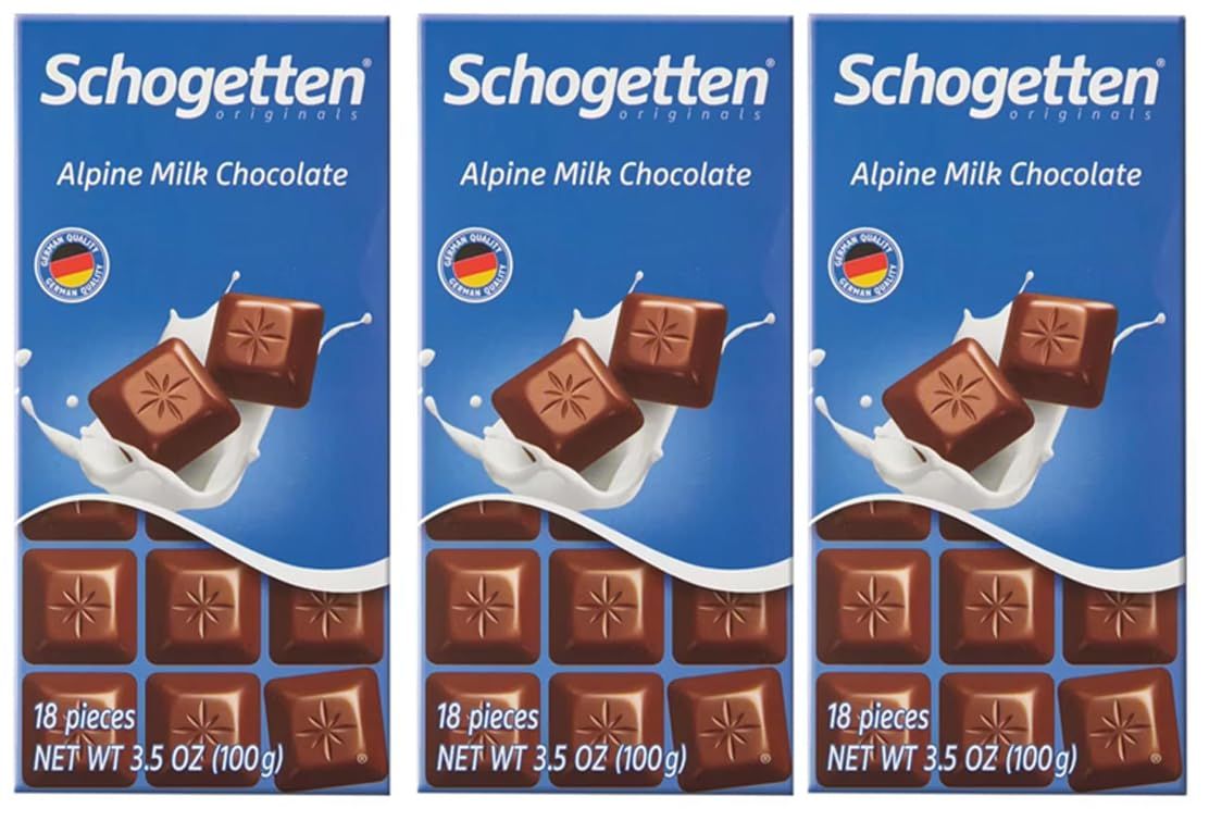 Alpine Milk Fine German European Chocolate 3.5 oz Bars by Schogetten - Christmas Gift Giving Snack Treat for Friends Family, 3 Pack