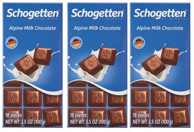 Alpine Milk Fine German European Chocolate 3.5 oz Bars by Schogetten - Christmas Gift Giving Snack Treat for Friends Family, 3 Pack