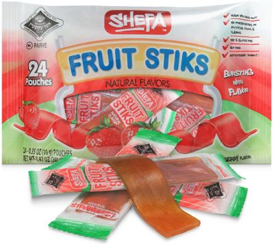 Shefa Strawberry Fruit Sticks, (24 Count) | Real Fruit Snacks | Individually Wrapped | Free of Artificial Colors, Dyes or Flavors, Corn Syrup, Gluten, Nuts &amp; Preservatives | Certified Kosher