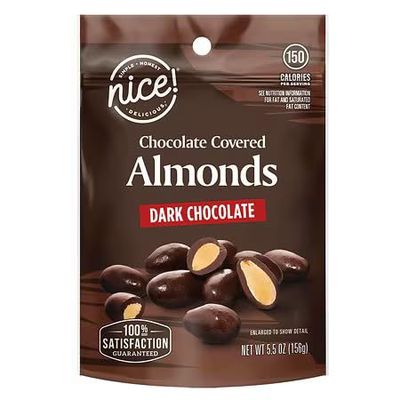 Nice Dark Chocolate Covered Almonds, 5.5oz Bag, Holiday Gift Treat Food, Snack Snacking Present